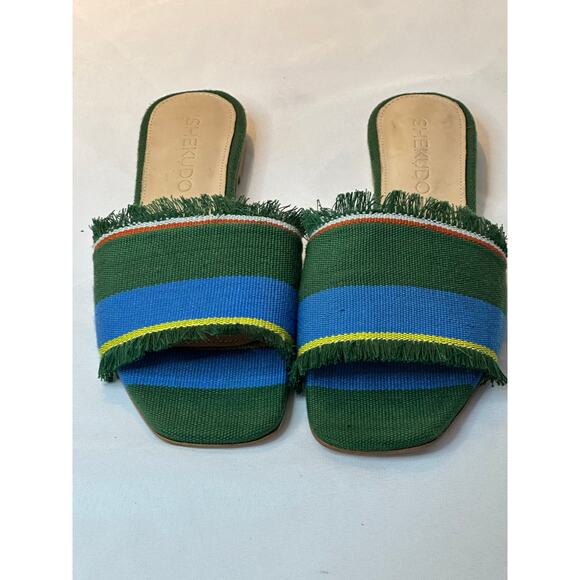 Shekudo Dassa Zoume Slide Sandals green/blue/white Size US 11 / EU 41 NWOT - Picture 2 of 5